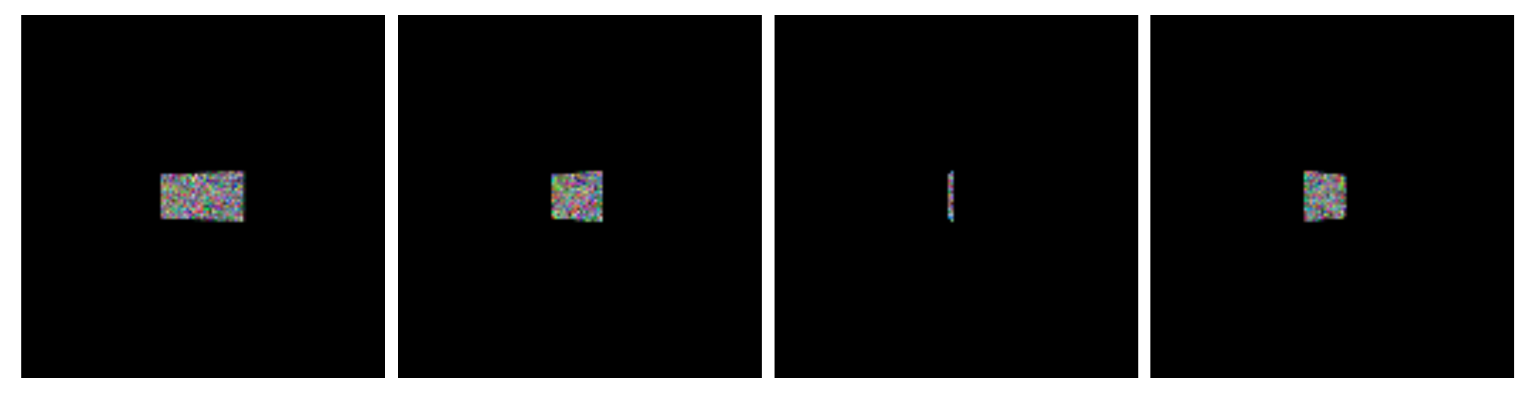 Perspective transformation of a patch sampled from a Gaussian distribution rotating in 3D space